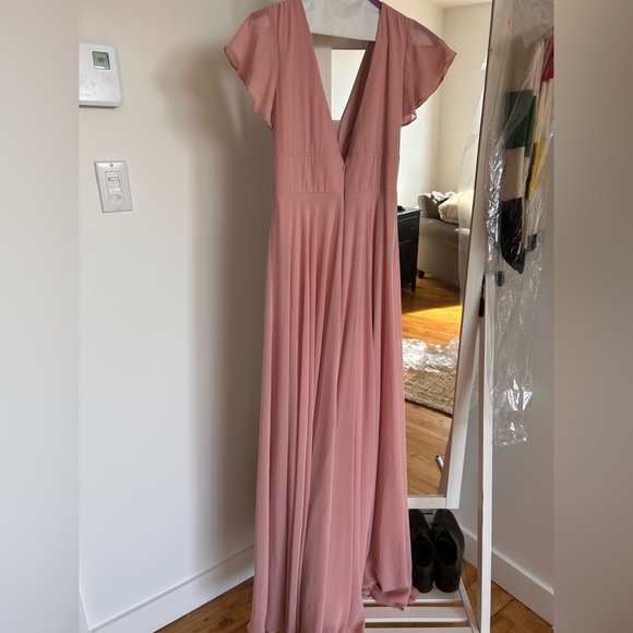 Dusty rose long chiffon bridesmaid dress, gown with slit for leg. - Picture 4 of 4